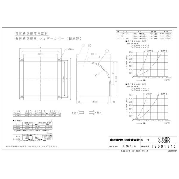 東芝 C-20MP2 産業用換気扇用 ウェザーカバー 株式会社きとみ電器